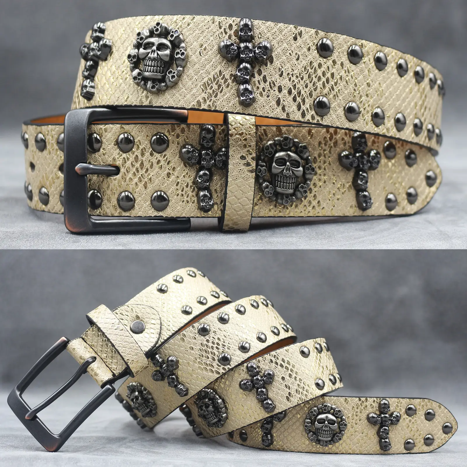 White Skull Rivet Belt for Men Women Punk Style - Image 52