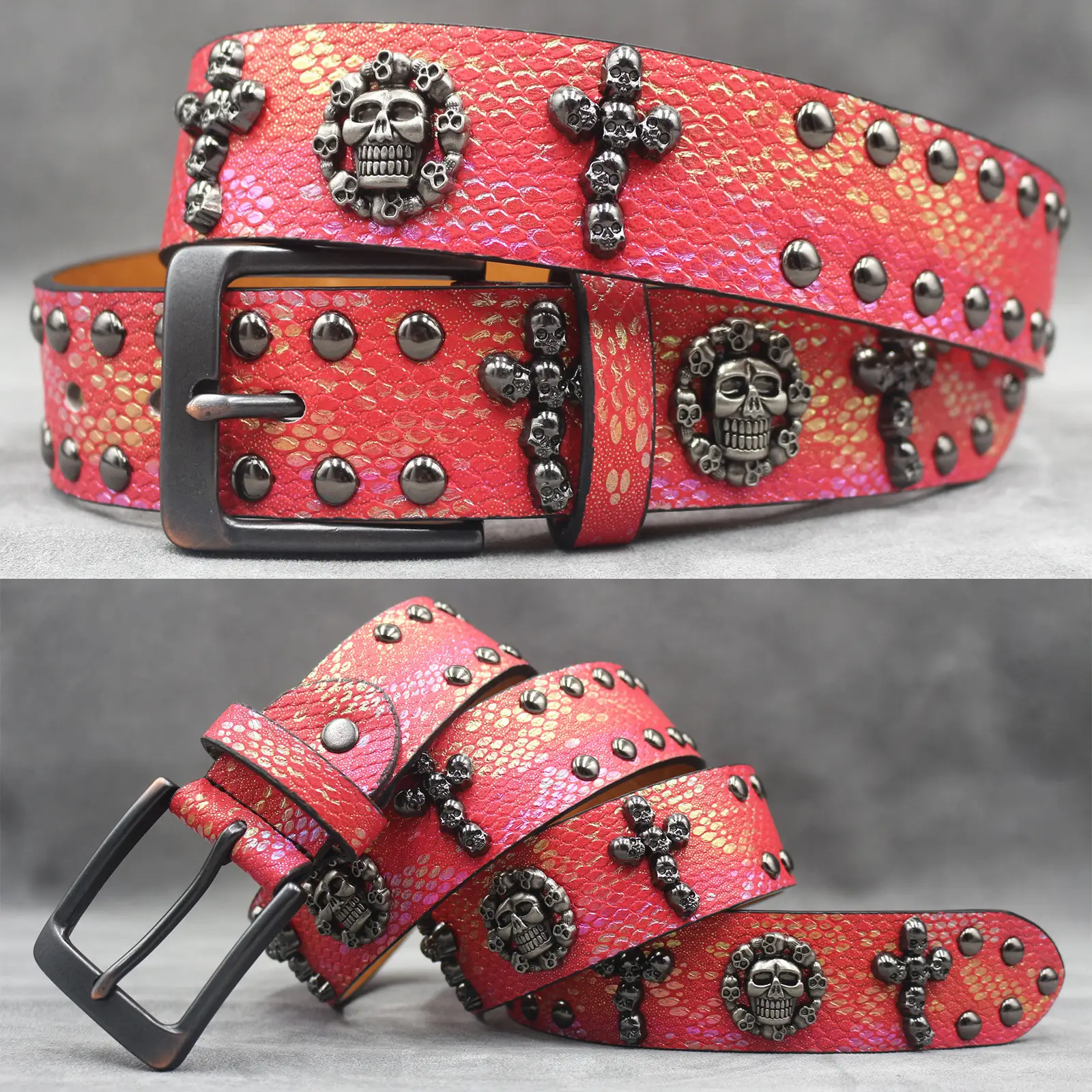 White Skull Rivet Belt for Men Women Punk Style - Image 53