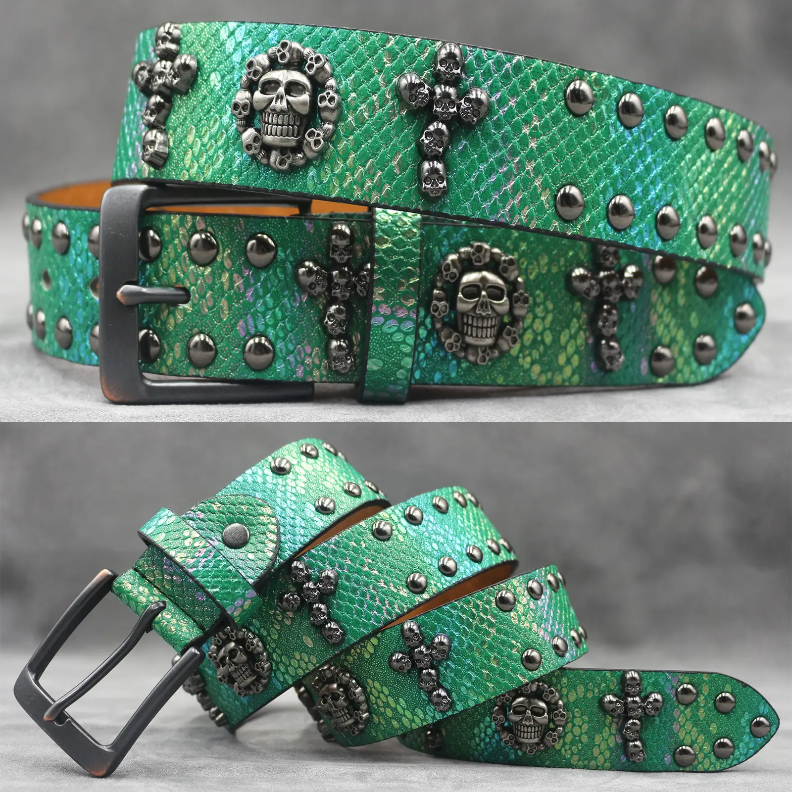 White Skull Rivet Belt for Men Women Punk Style - Image 54