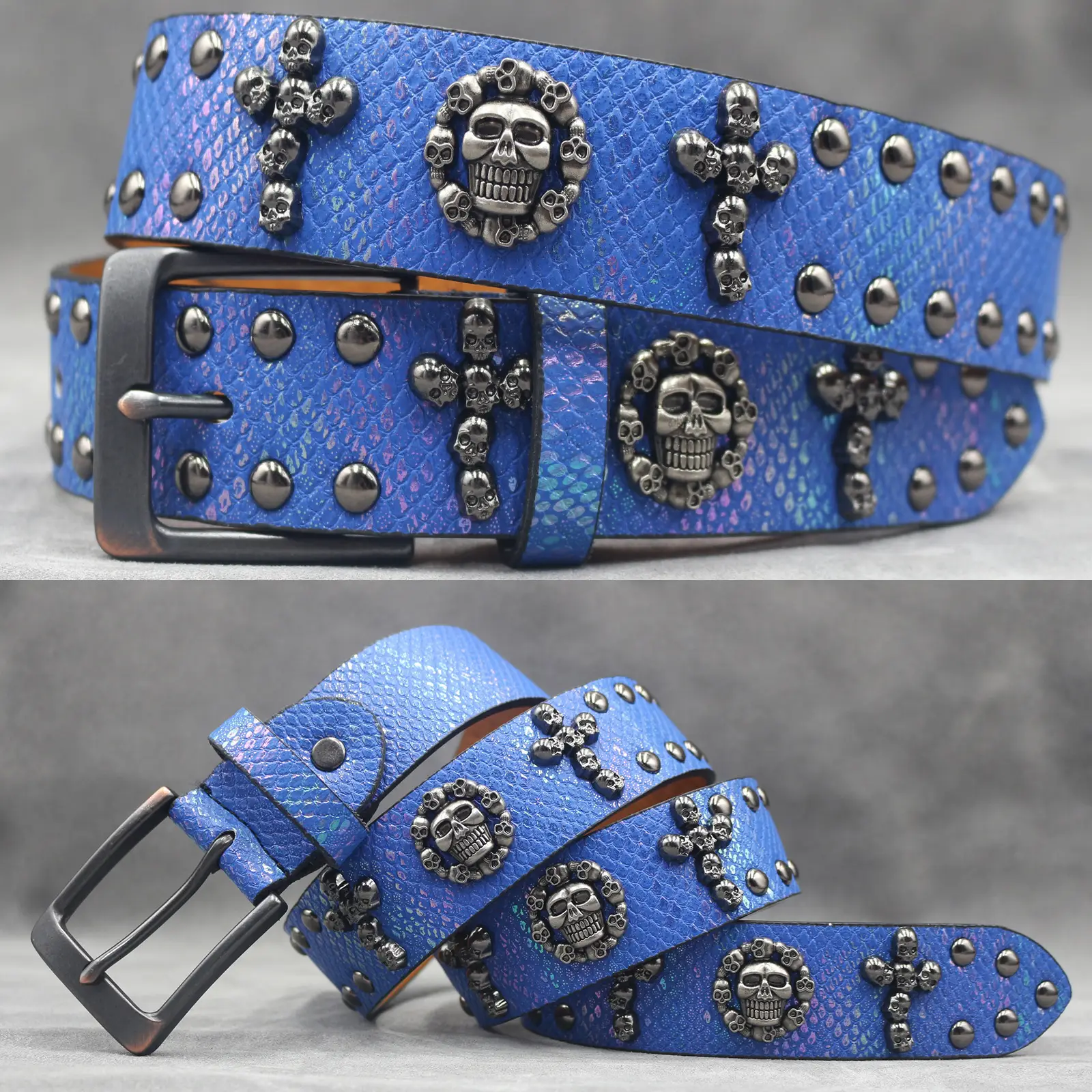 White Skull Rivet Belt for Men Women Punk Style - Image 55