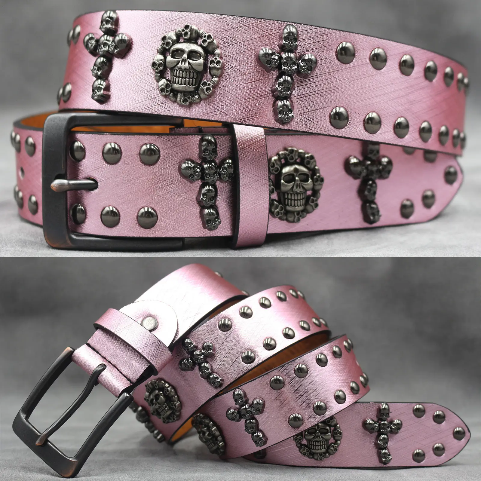 White Skull Rivet Belt for Men Women Punk Style - Image 56