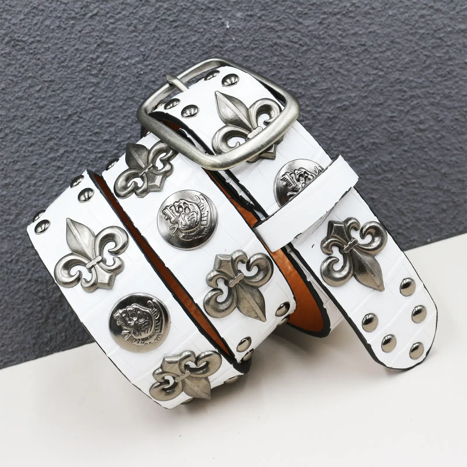 White Skull Rivet Belt for Men Women Punk Style - Image 57