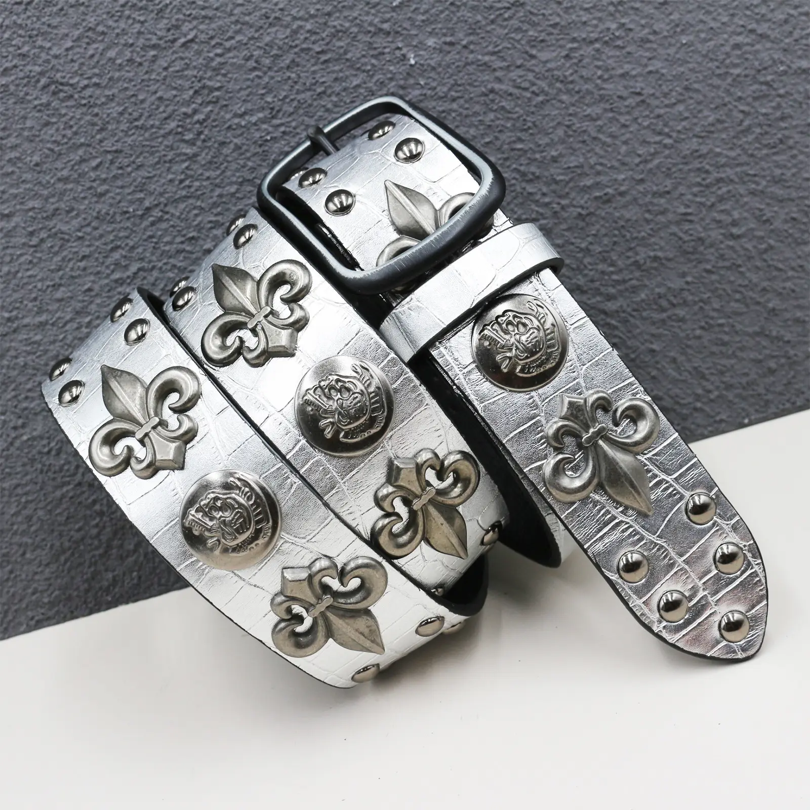 White Skull Rivet Belt for Men Women Punk Style - Image 58