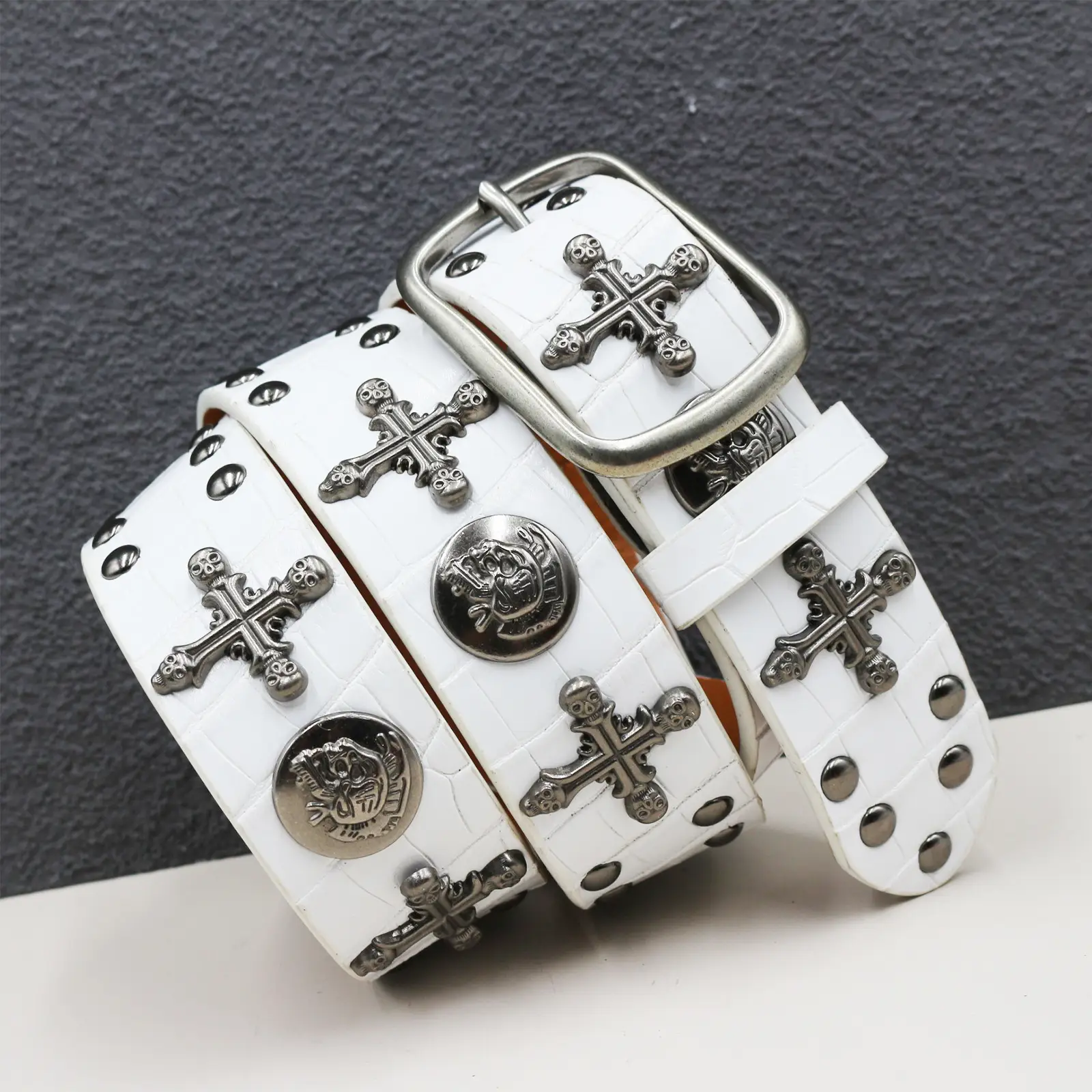 White Skull Rivet Belt for Men Women Punk Style - Image 59