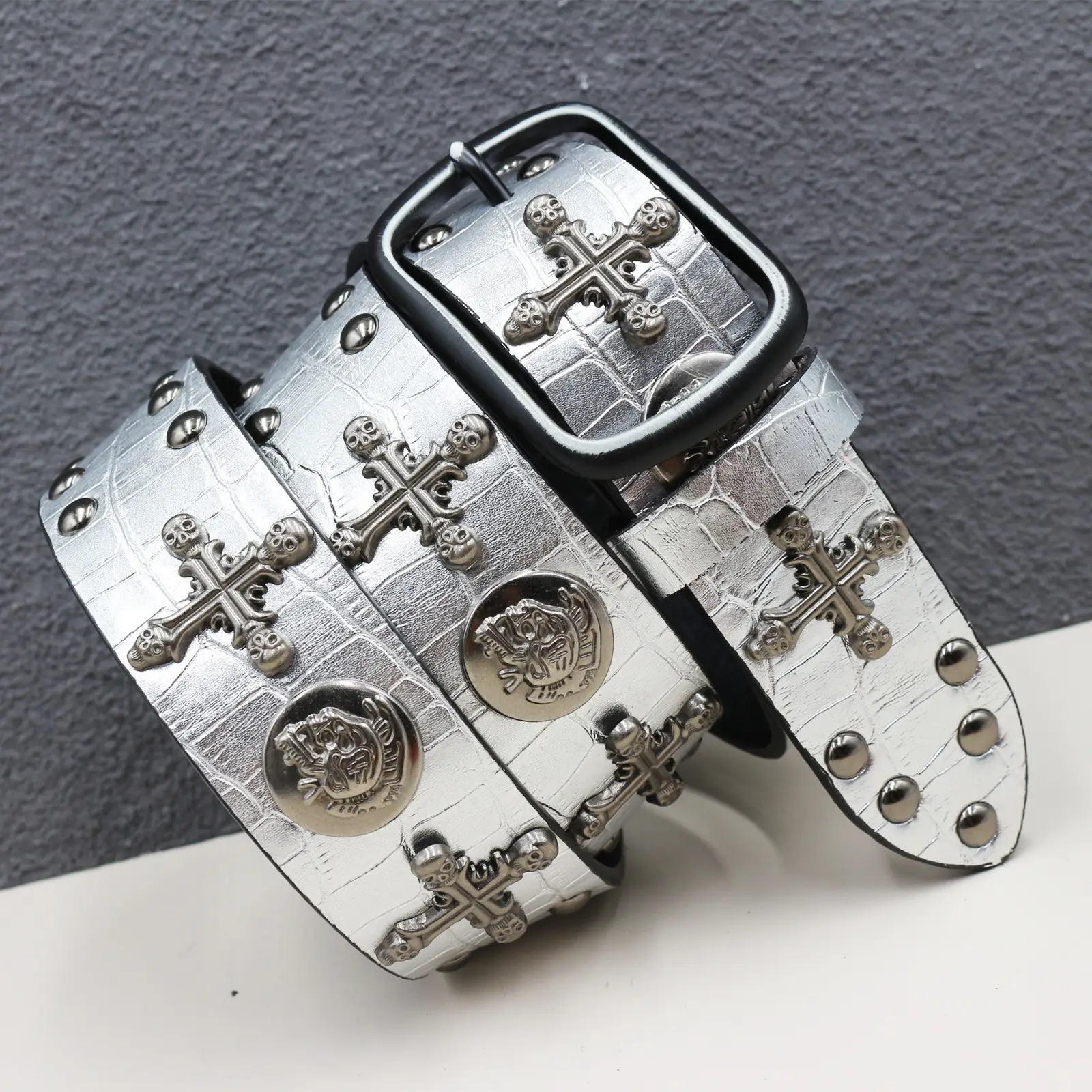 White Skull Rivet Belt for Men Women Punk Style - Image 60
