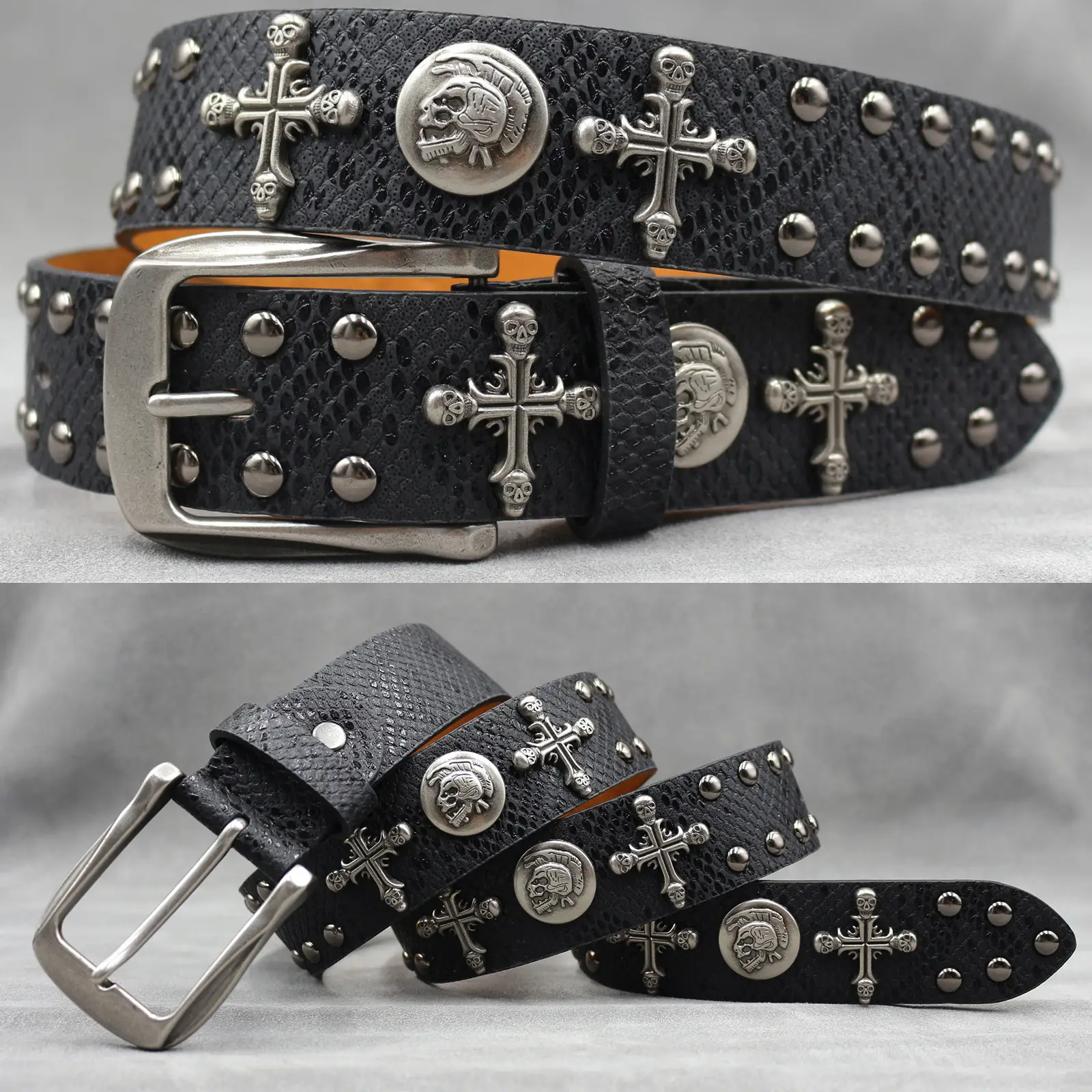 White Skull Rivet Belt for Men Women Punk Style - Image 8