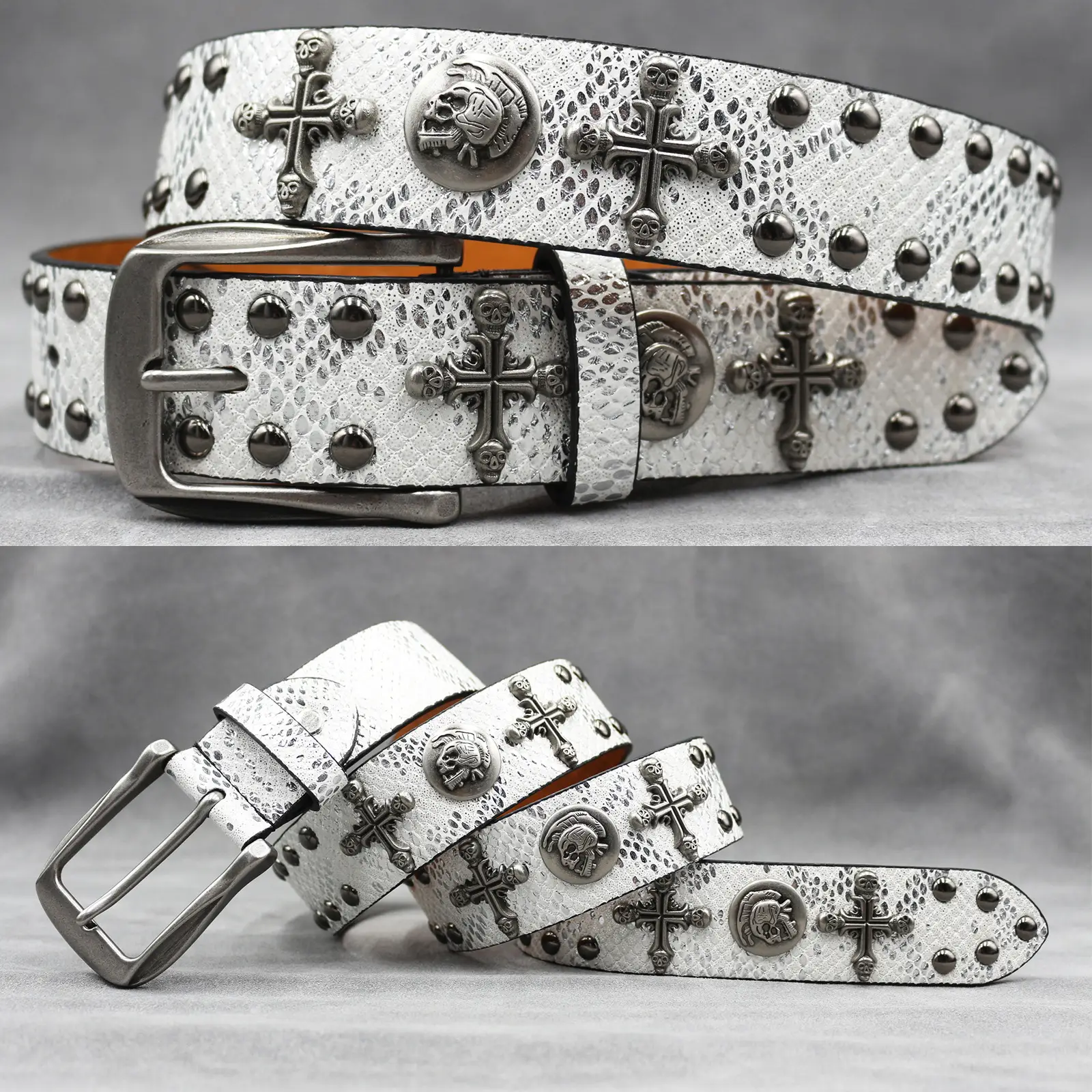 White Skull Rivet Belt for Men Women Punk Style - Image 9