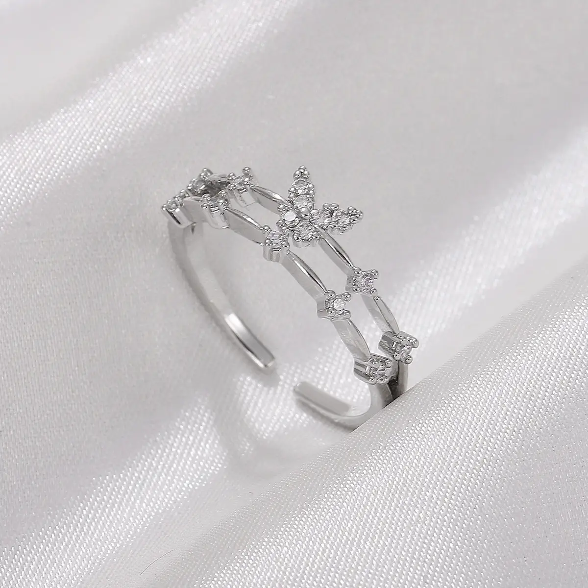 Women Retro Butterfly Adjustable Copper Zircon Ring - Image 19