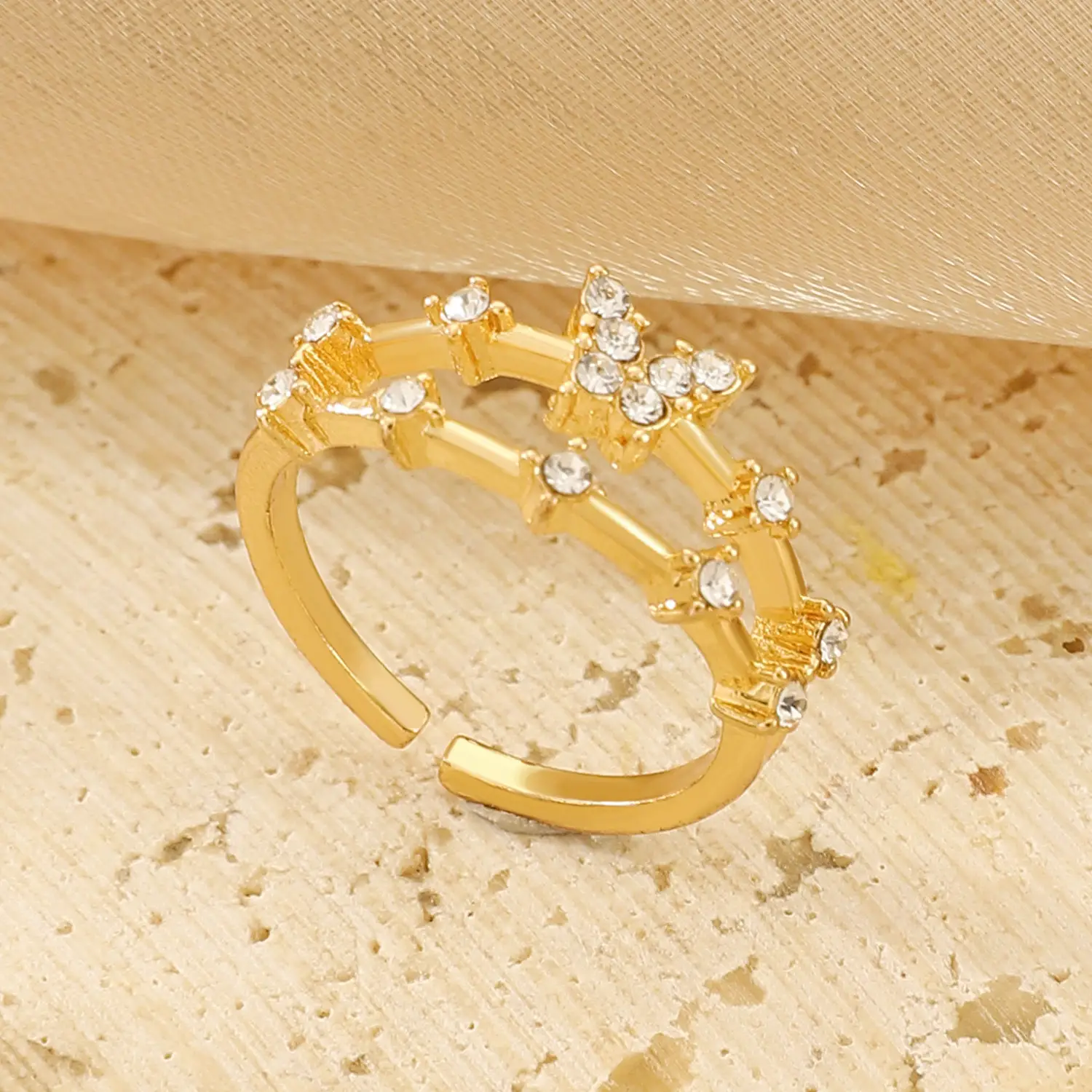 Women Retro Butterfly Adjustable Copper Zircon Ring - Image 21