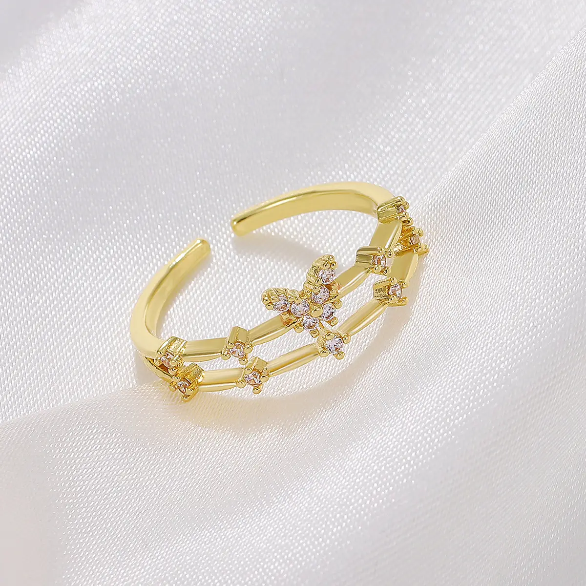 Women Retro Butterfly Adjustable Copper Zircon Ring — feature 12