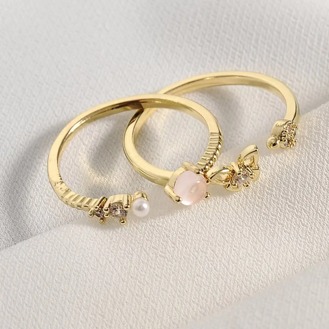 Women Retro Butterfly Adjustable Copper Zircon Ring — feature 23