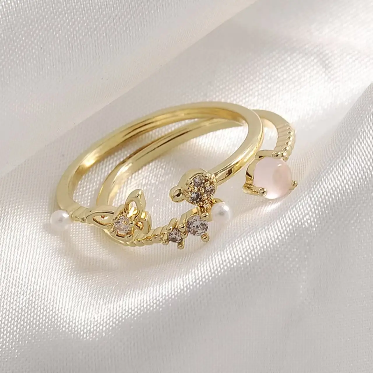 Women Retro Butterfly Adjustable Copper Zircon Ring — feature 24