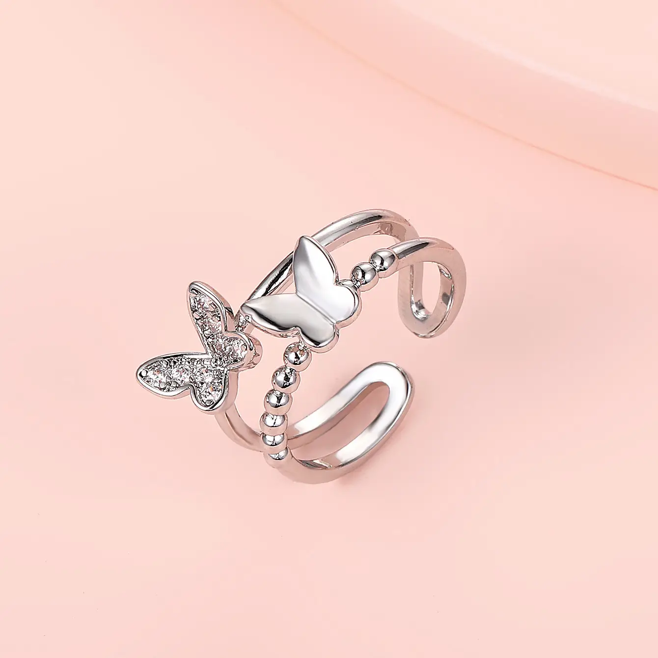 Women Retro Butterfly Adjustable Copper Zircon Ring - Image 10