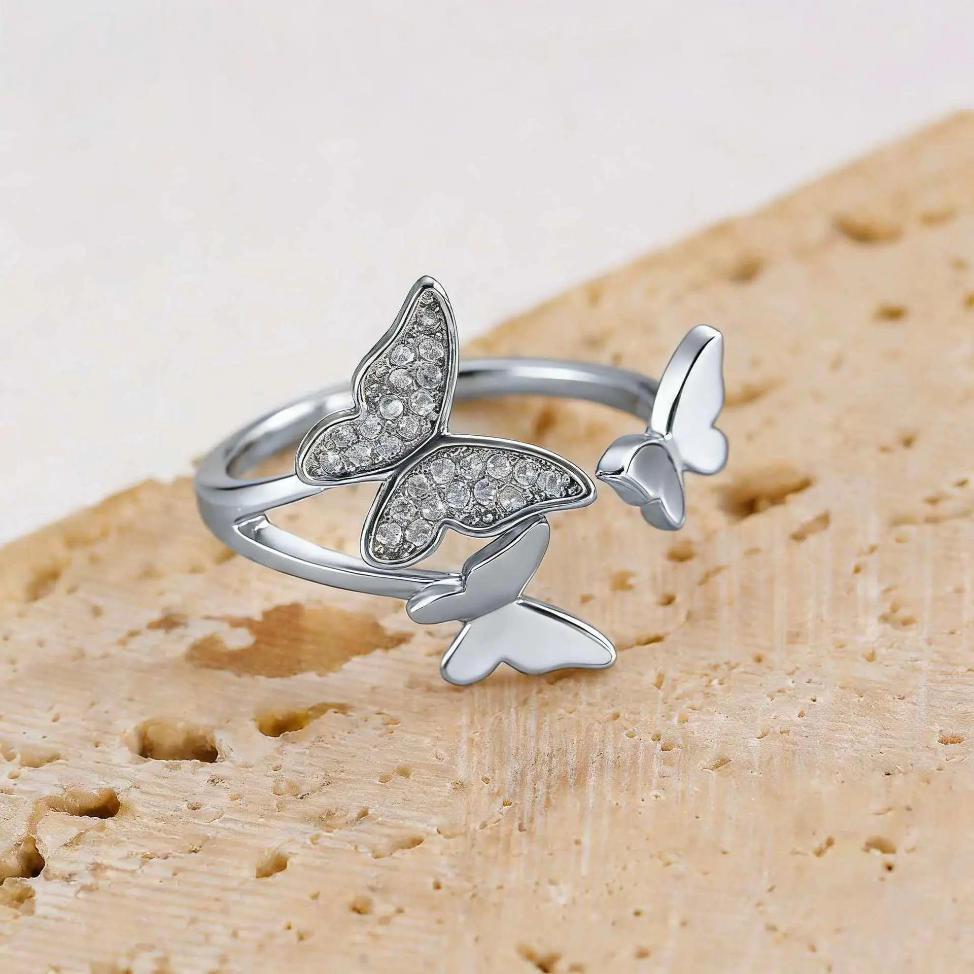 Women Retro Butterfly Adjustable Copper Zircon Ring - Image 12
