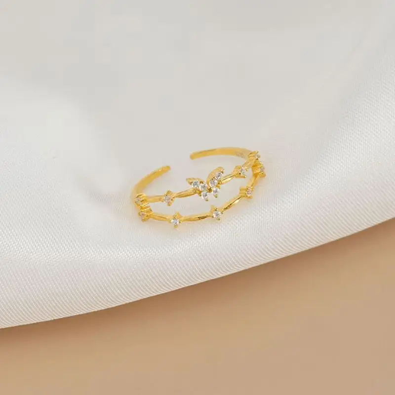 Women Retro Butterfly Adjustable Copper Zircon Ring - Image 2