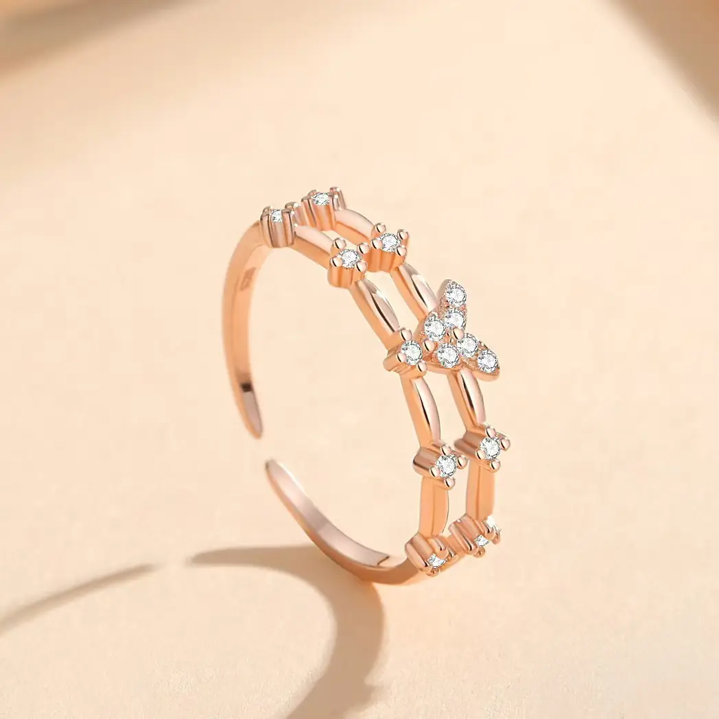 Women Retro Butterfly Adjustable Copper Zircon Ring - Image 4