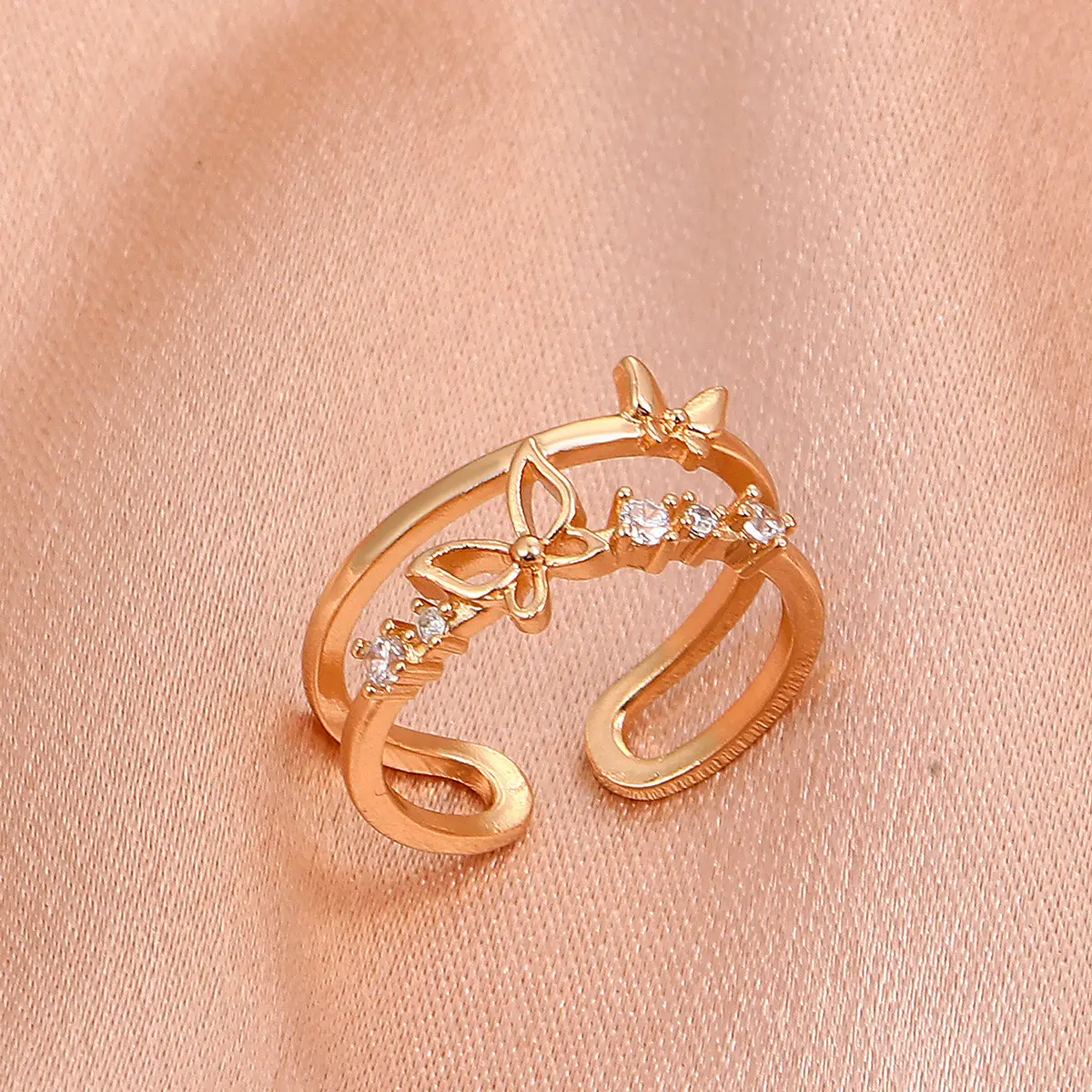 Women Retro Butterfly Adjustable Copper Zircon Ring - Image 6