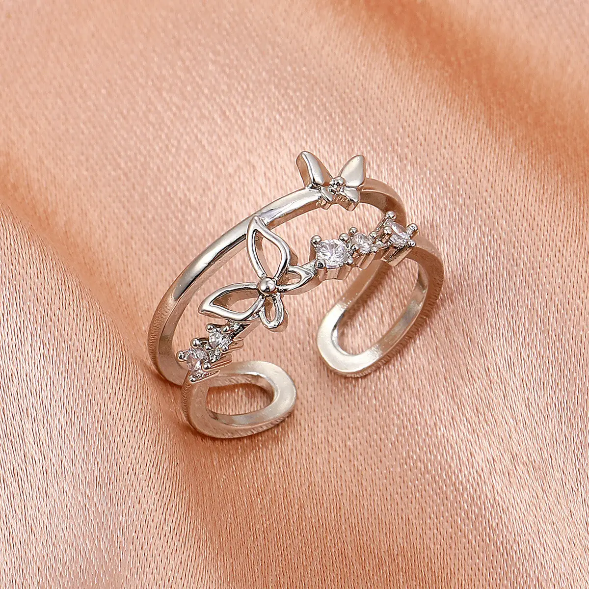 Women Retro Butterfly Adjustable Copper Zircon Ring - Image 7