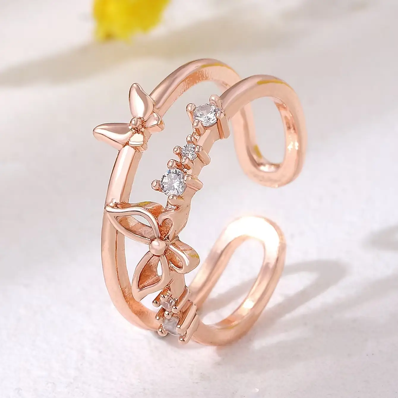 Women Retro Butterfly Adjustable Copper Zircon Ring - Image 8