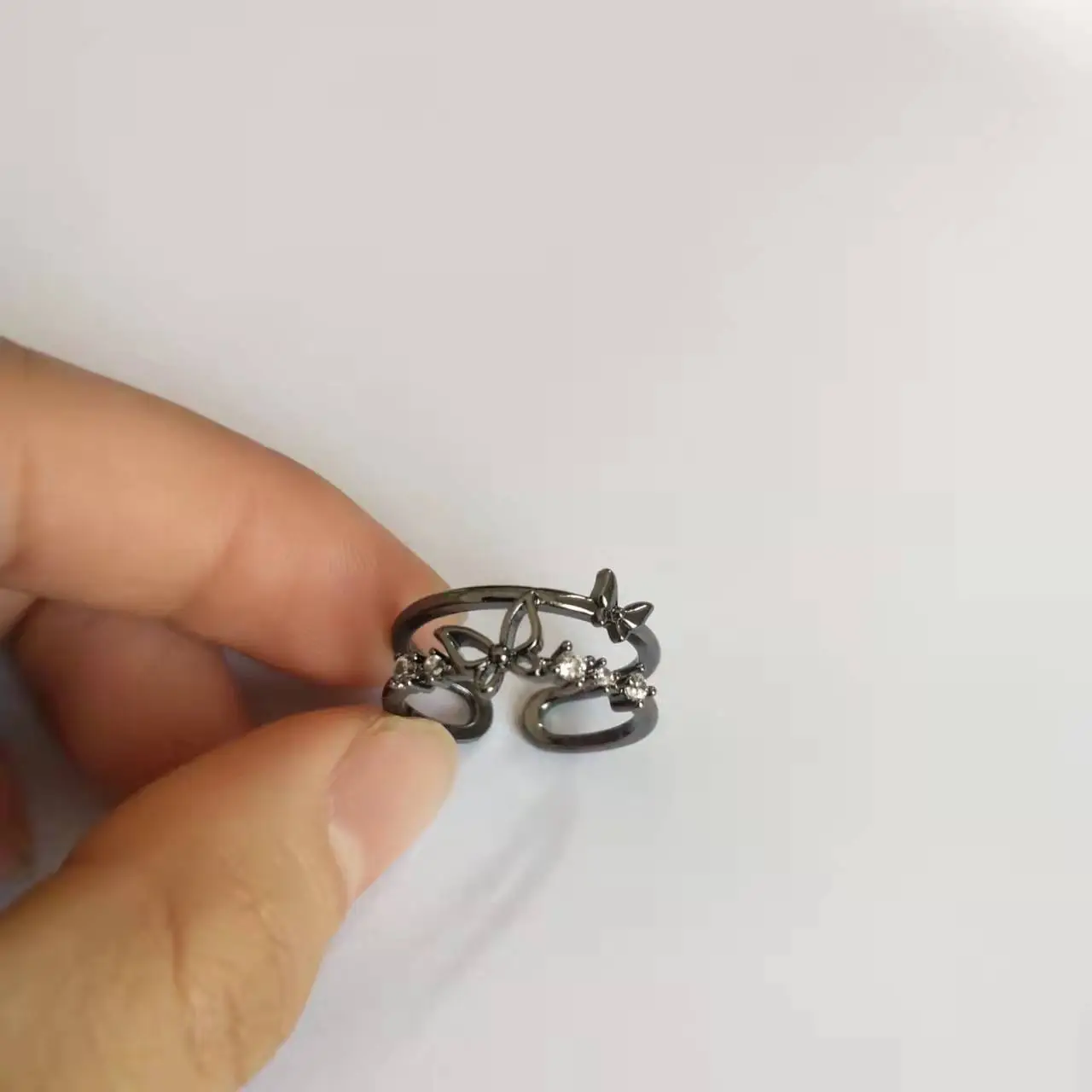 Women Retro Butterfly Adjustable Copper Zircon Ring - Image 9