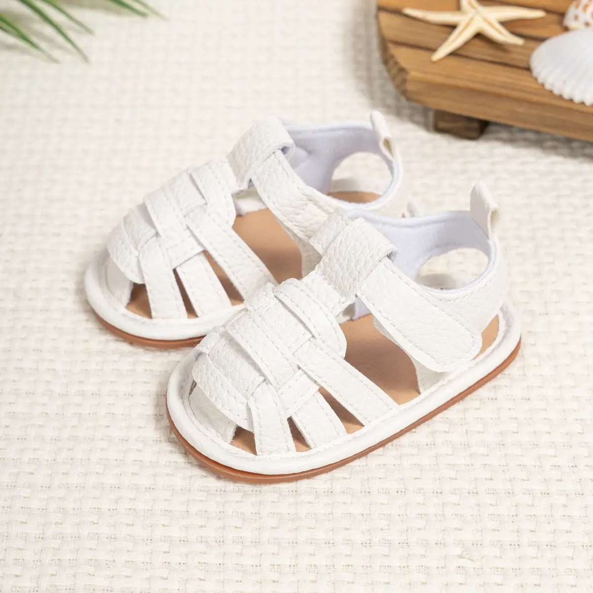 Brown Braided Velcro Baby Sandals Non-Slip — feature 10