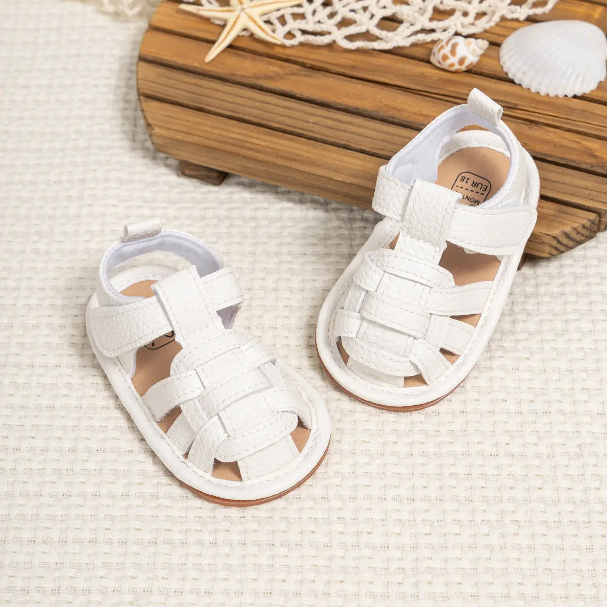 Brown Braided Velcro Baby Sandals Non-Slip — feature 11