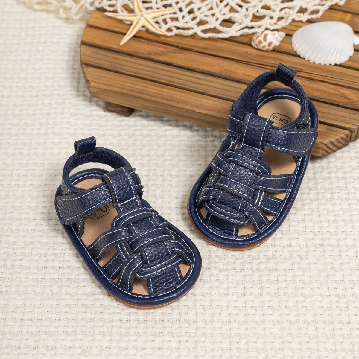 Brown Braided Velcro Baby Sandals Non-Slip — feature 18