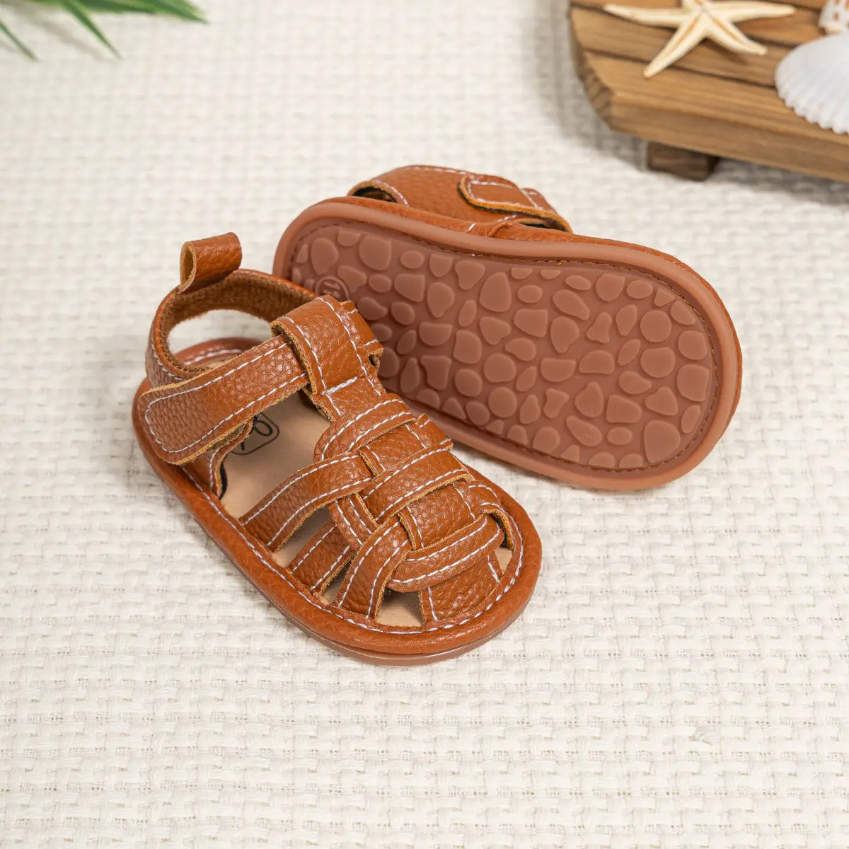 Brown Braided Velcro Baby Sandals Non-Slip — feature 23