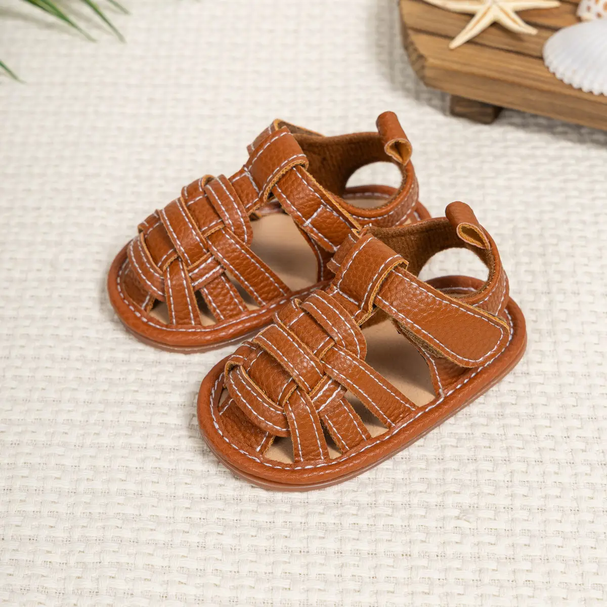 Brown Braided Velcro Baby Sandals Non-Slip — feature 24