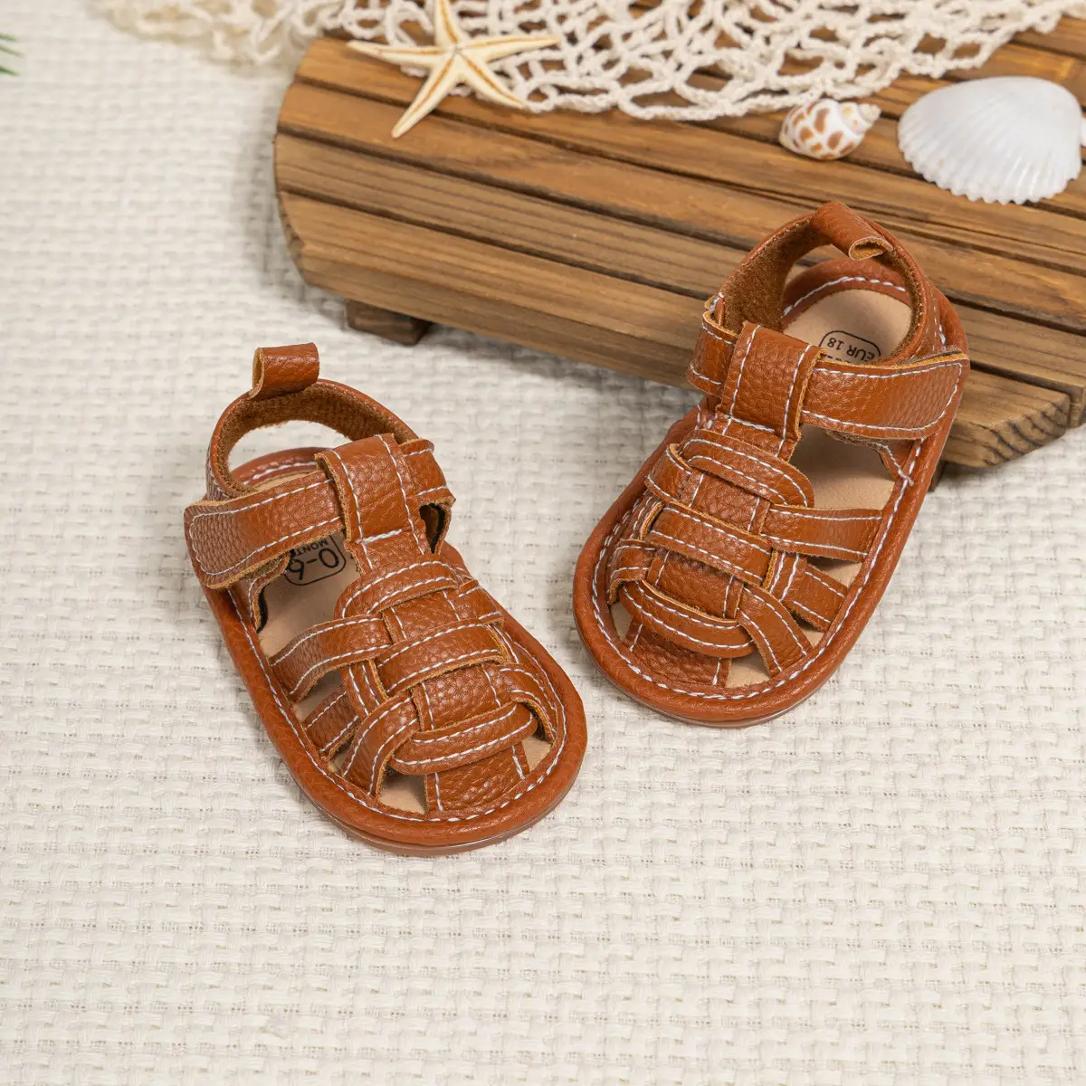 Brown Braided Velcro Baby Sandals Non-Slip — feature 25