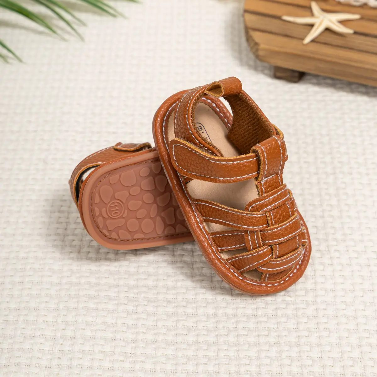 Brown Braided Velcro Baby Sandals Non-Slip — feature 26