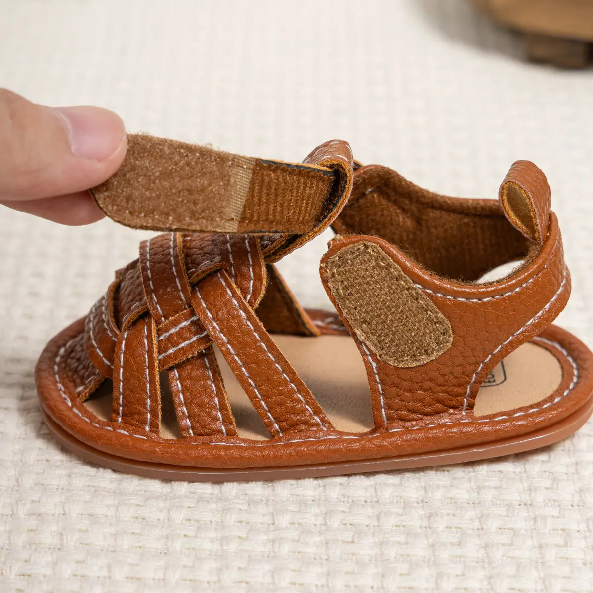 Brown Braided Velcro Baby Sandals Non-Slip — feature 27