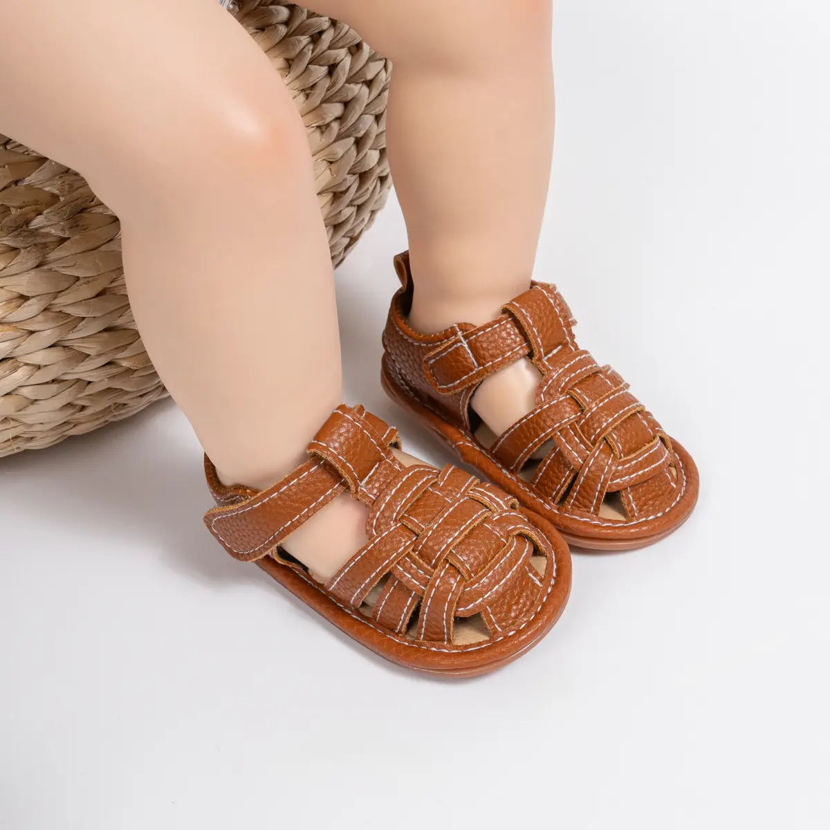 Brown Braided Velcro Baby Sandals Non-Slip — feature 28