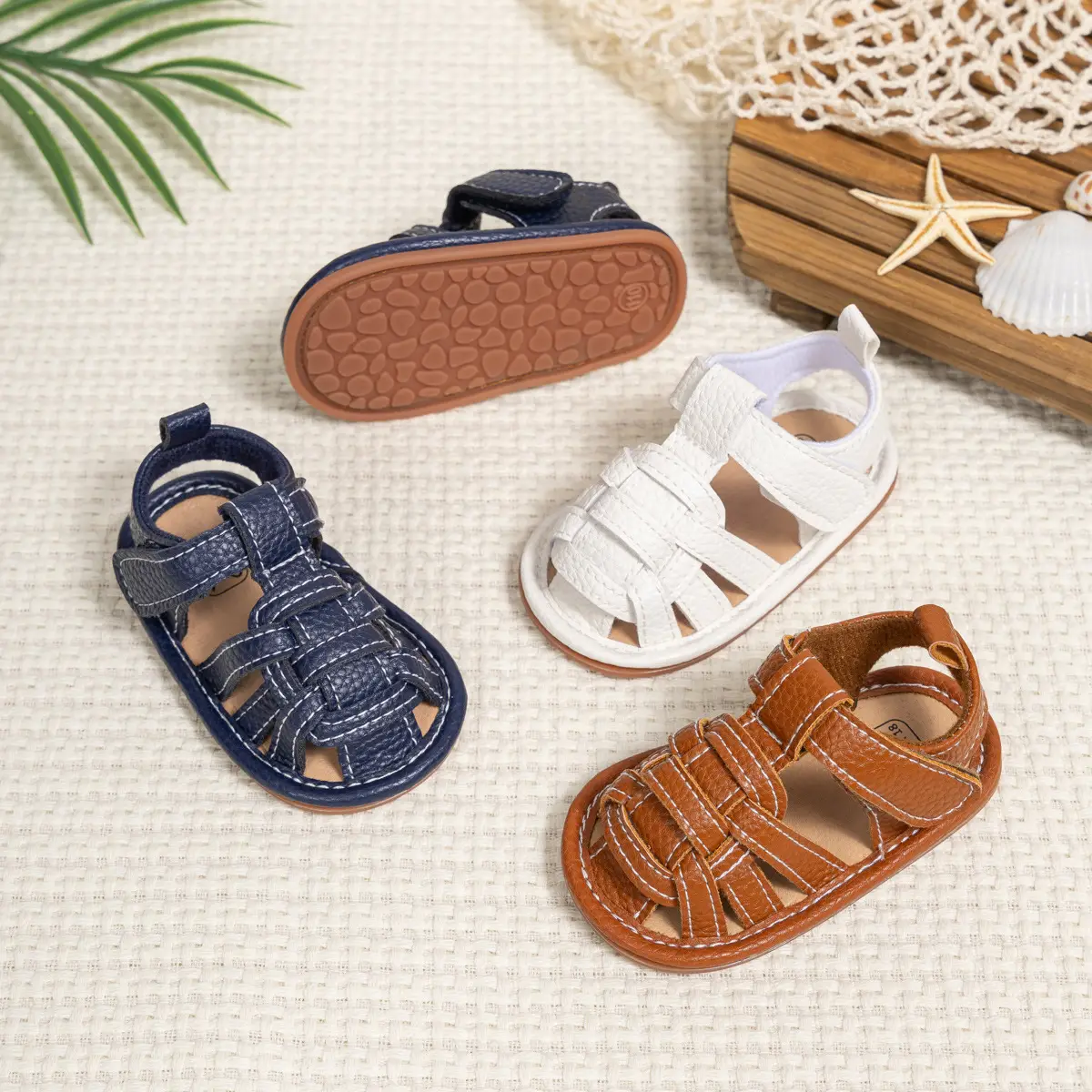 Brown Braided Velcro Baby Sandals Non-Slip — feature 4