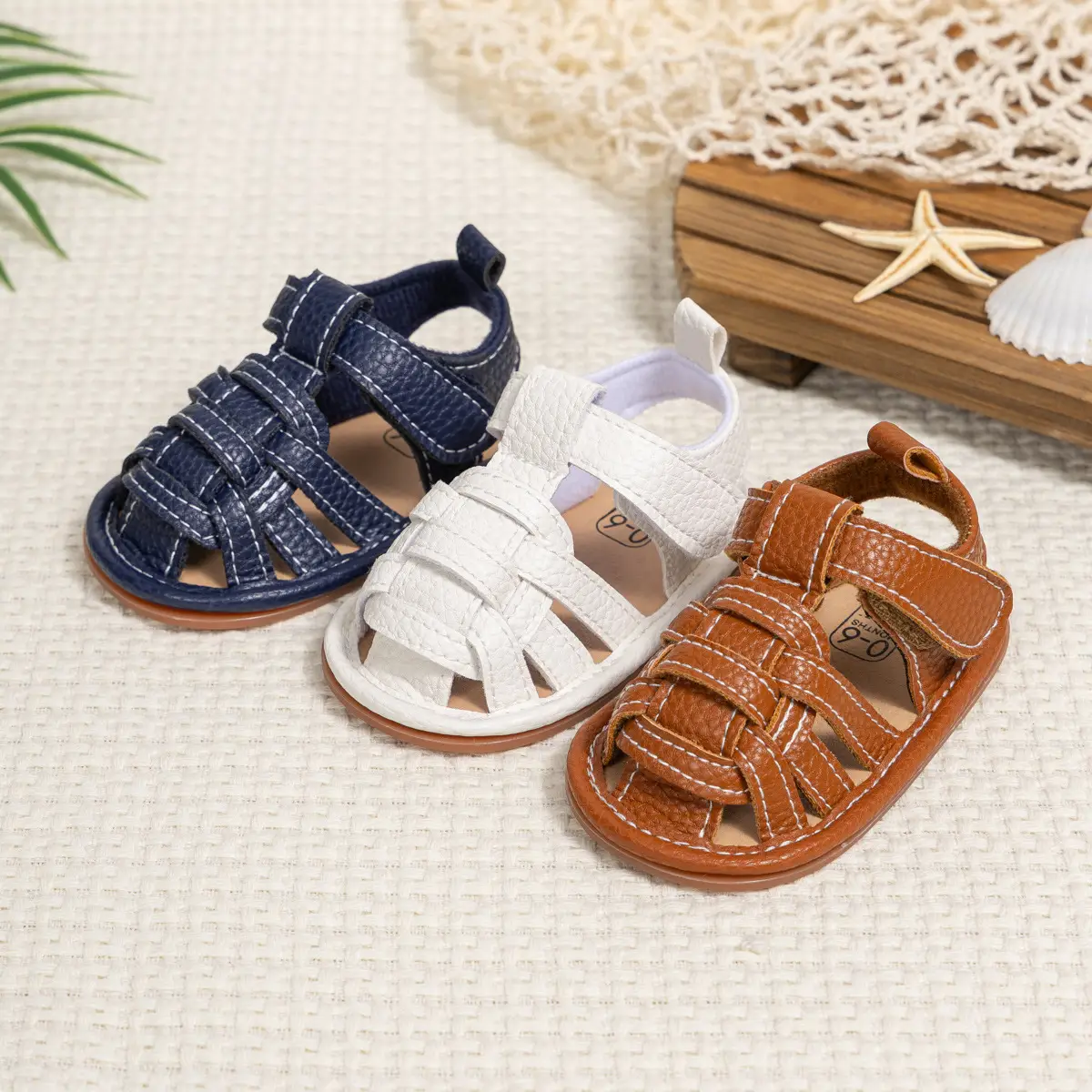 Brown Braided Velcro Baby Sandals Non-Slip — feature 5