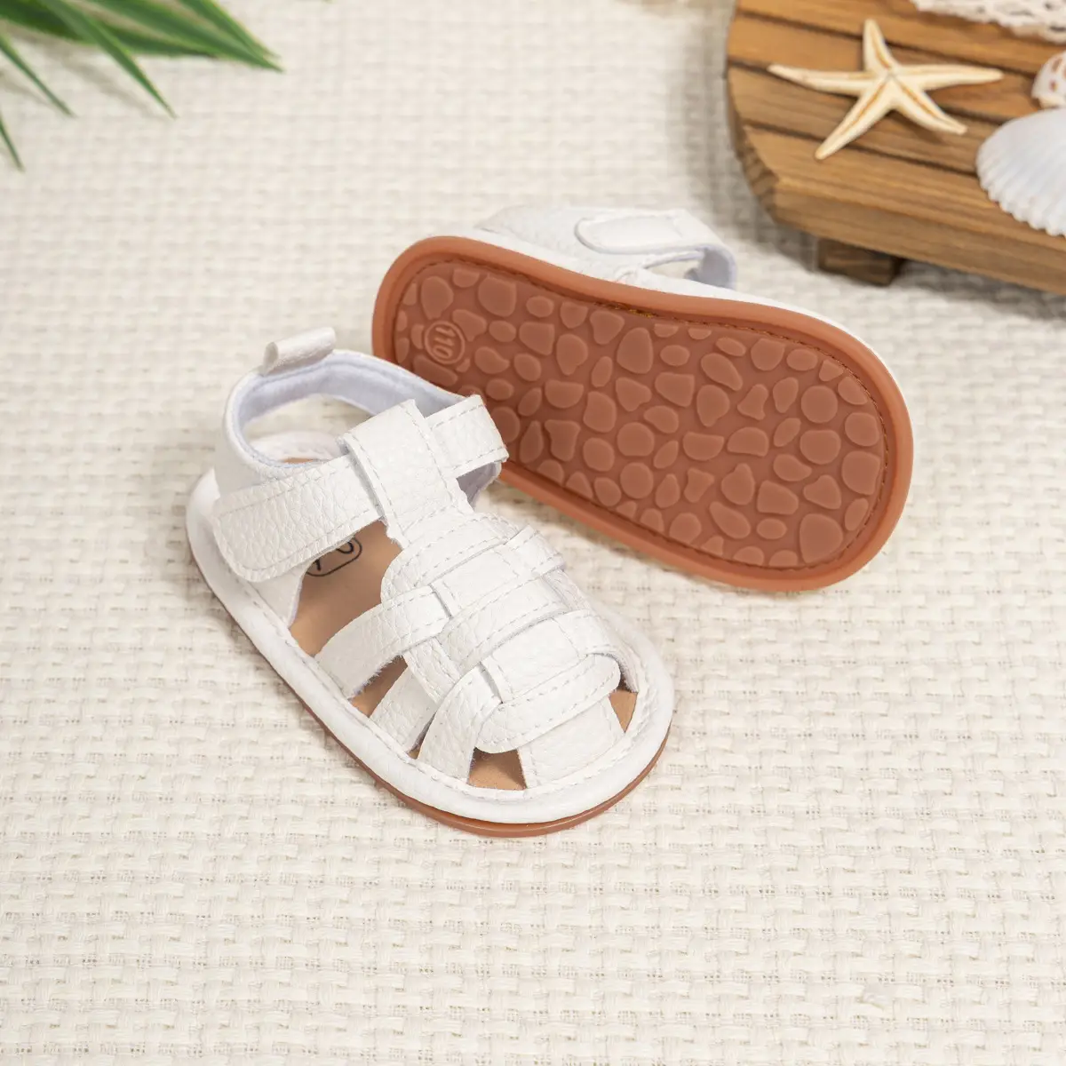 Brown Braided Velcro Baby Sandals Non-Slip — feature 9