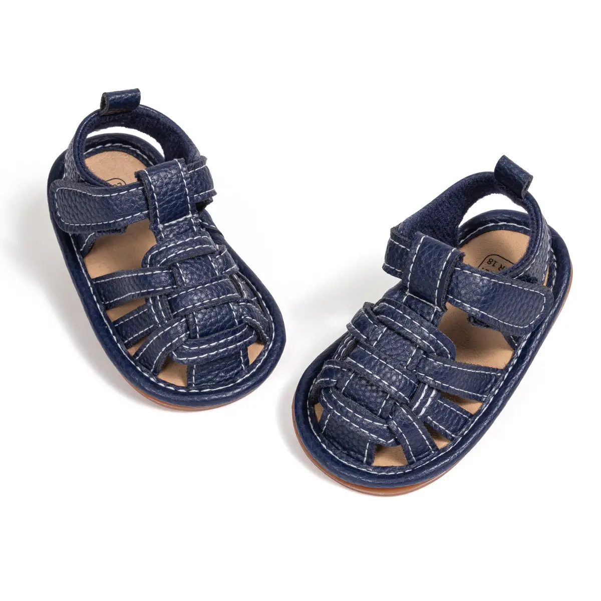 Brown Braided Velcro Baby Sandals Non-Slip