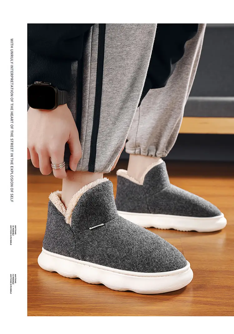Cotton Shoes Men's Winter fleece-lined Thickened Warm Indoor and Outdoor Snow Boots Outdoor Cold-proof Thick-soled Maomao Bread Shoes — feature 13