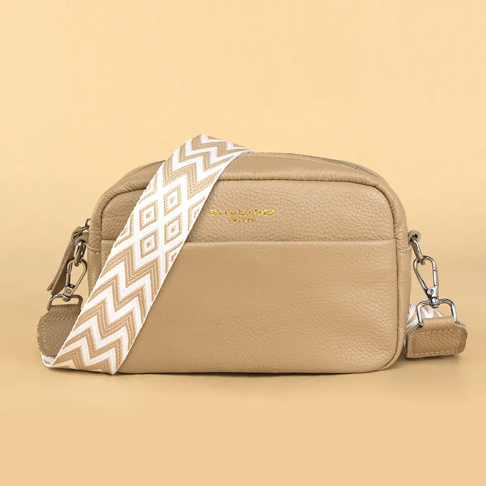 Women's Genuine Leather Crossbody Bag Red Chevron Design - Image 8