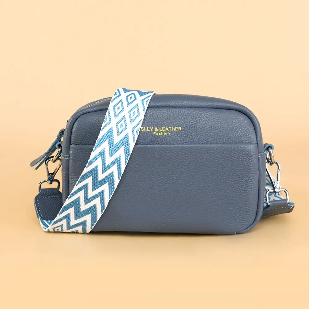 Women's Genuine Leather Crossbody Bag Red Chevron Design - Image 9