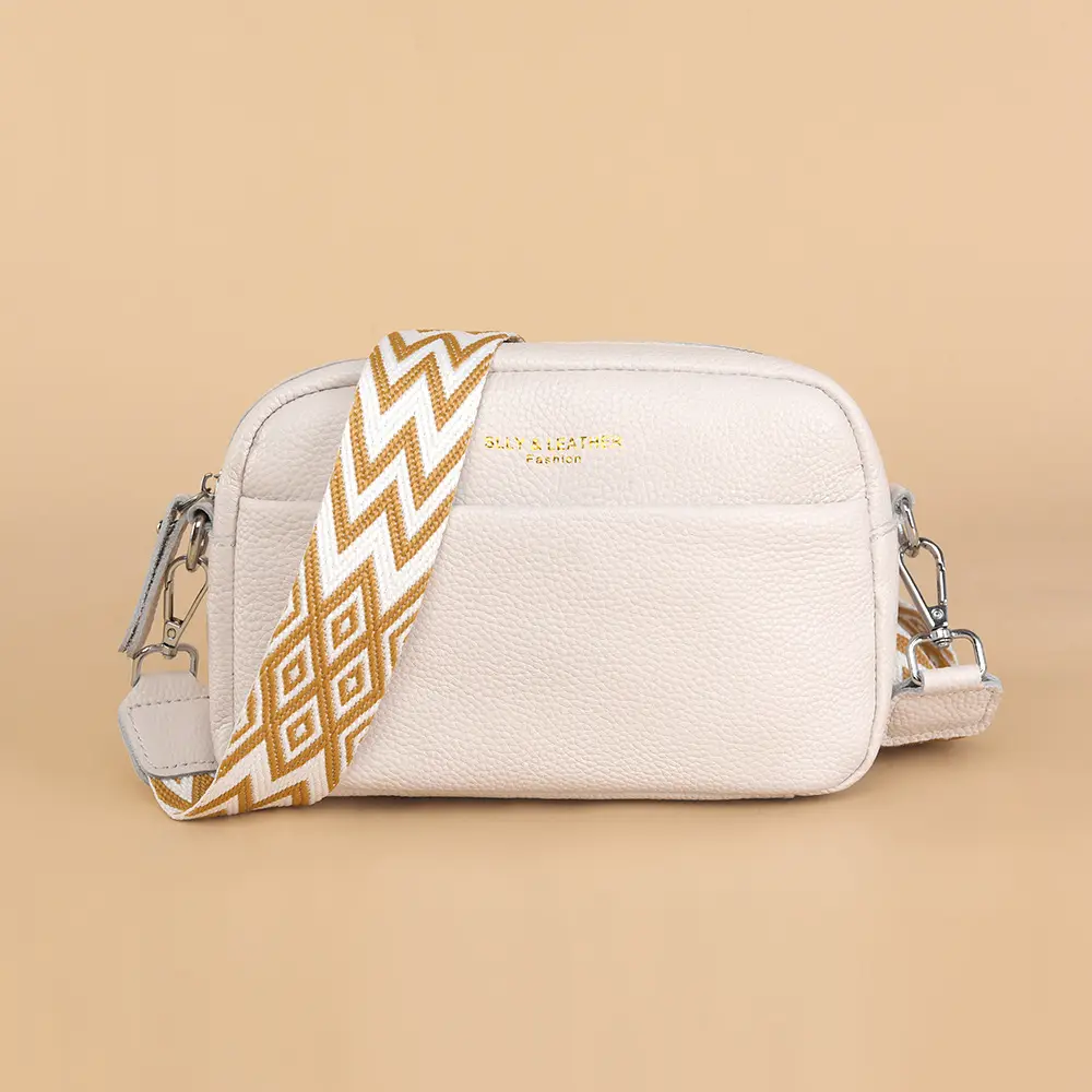 Women's Genuine Leather Crossbody Bag Red Chevron Design - Image 10