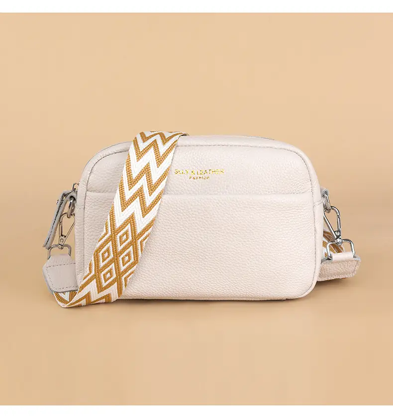 Women's Genuine Leather Crossbody Bag Red Chevron Design — feature 18