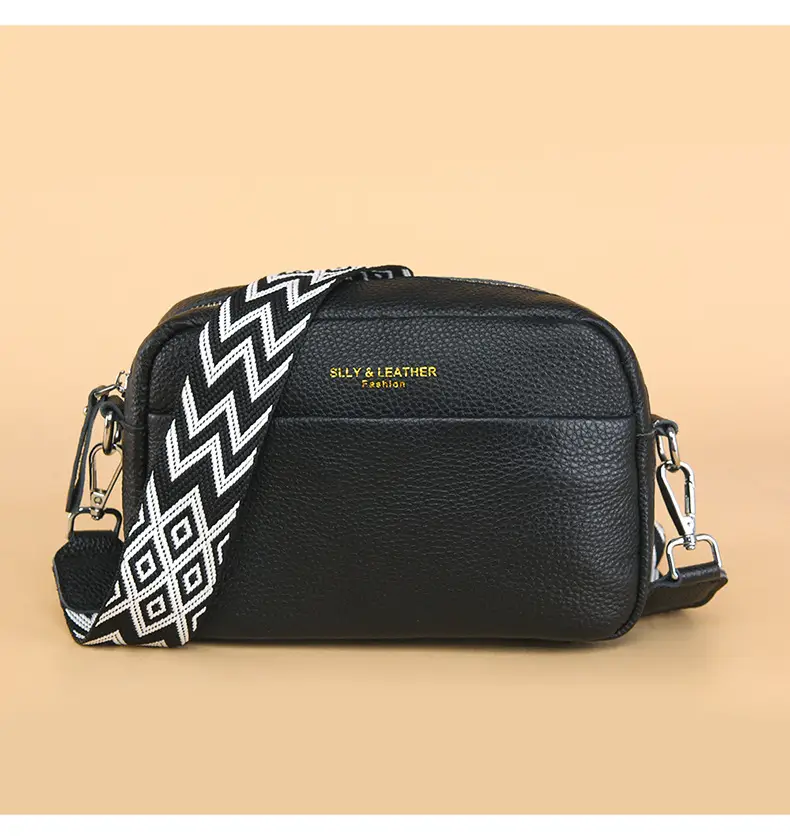 Women's Genuine Leather Crossbody Bag Red Chevron Design — feature 21