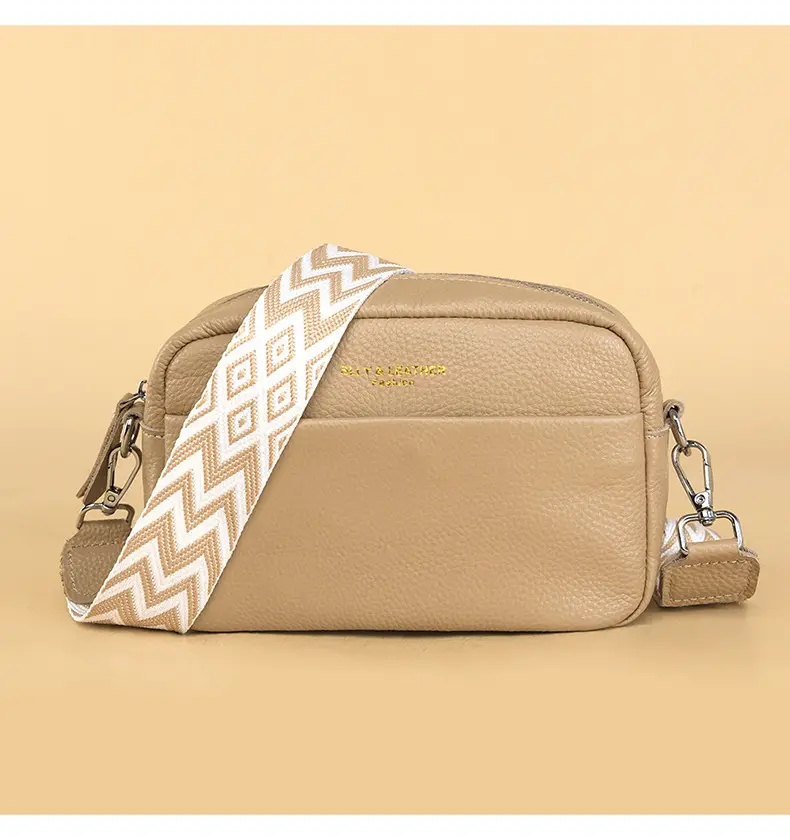 Women's Genuine Leather Crossbody Bag Red Chevron Design — feature 22