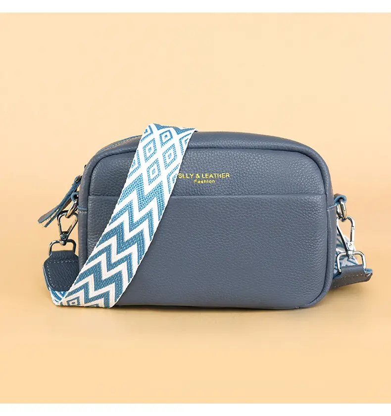 Women's Genuine Leather Crossbody Bag Red Chevron Design — feature 23