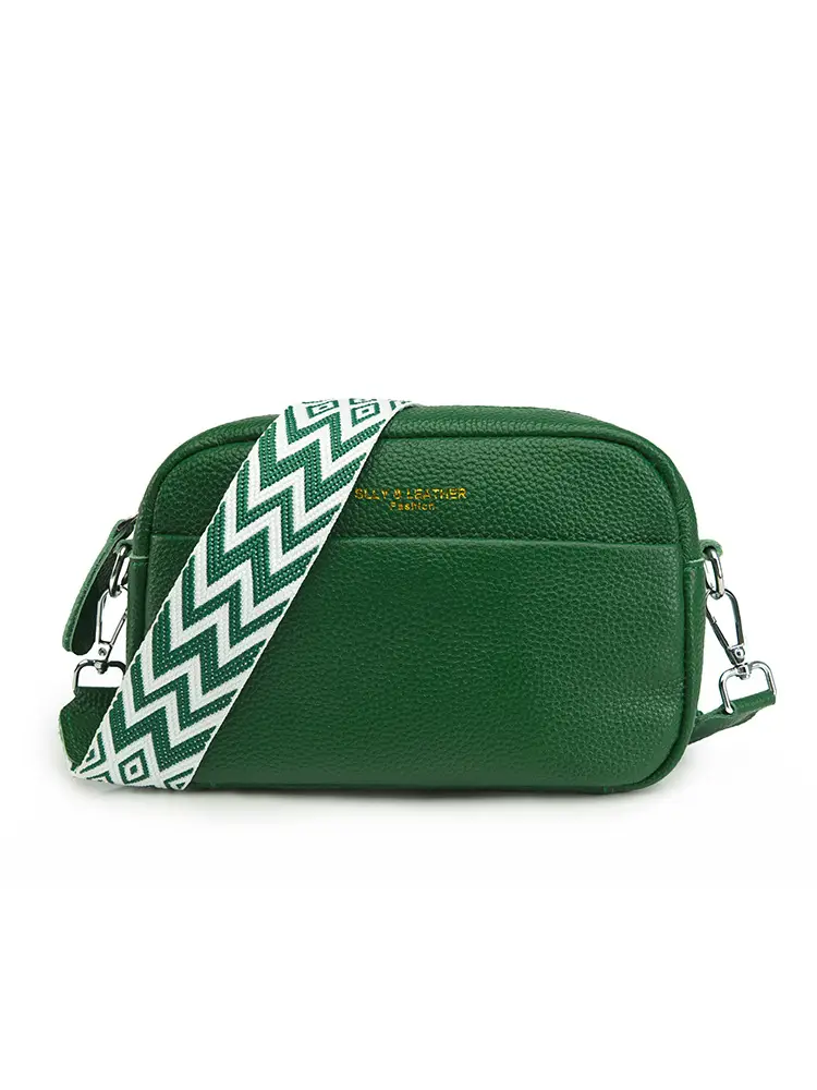 Women's Genuine Leather Crossbody Bag Red Chevron Design - Image 3