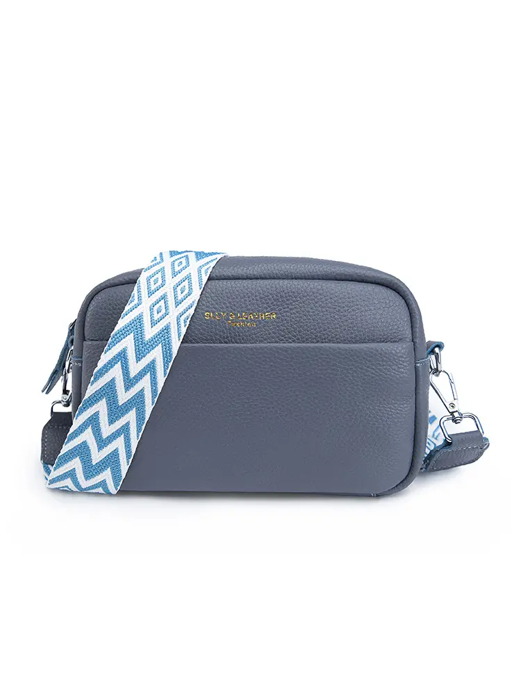 Women's Genuine Leather Crossbody Bag Red Chevron Design - Image 4