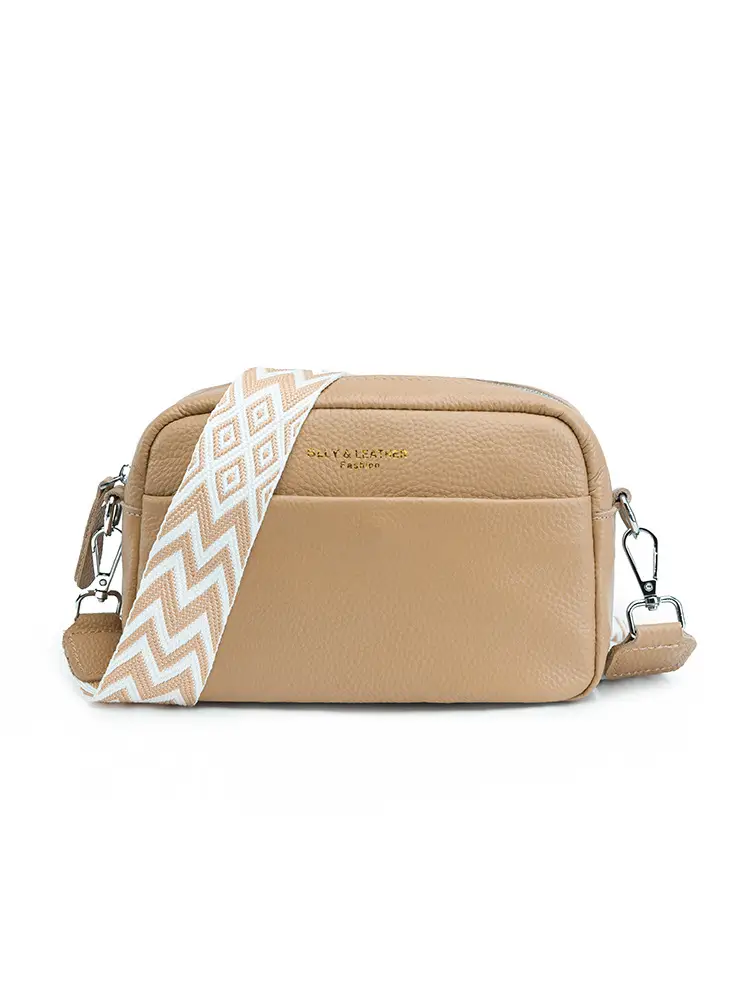 Women's Genuine Leather Crossbody Bag Red Chevron Design - Image 6