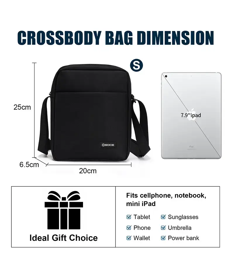 Osoce Black Large Canvas Crossbody Bag for Men Women — feature 6
