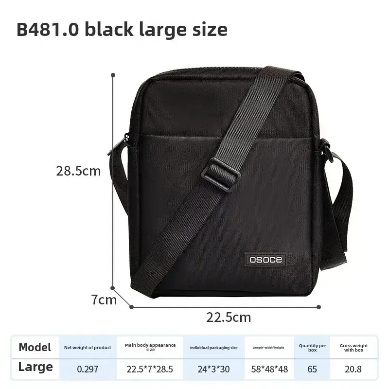 Osoce Black Large Canvas Crossbody Bag for Men Women - Image 2